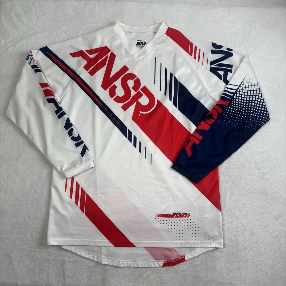Y2K ANSR Racing Spec Long Sleeve‎ White V-Neck Jersey Men's Small Distressed
